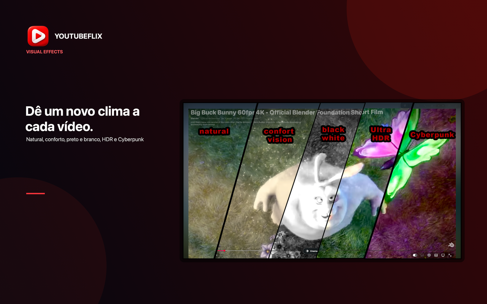 Demonstração dos efeitos visuais do YouTubeFlix