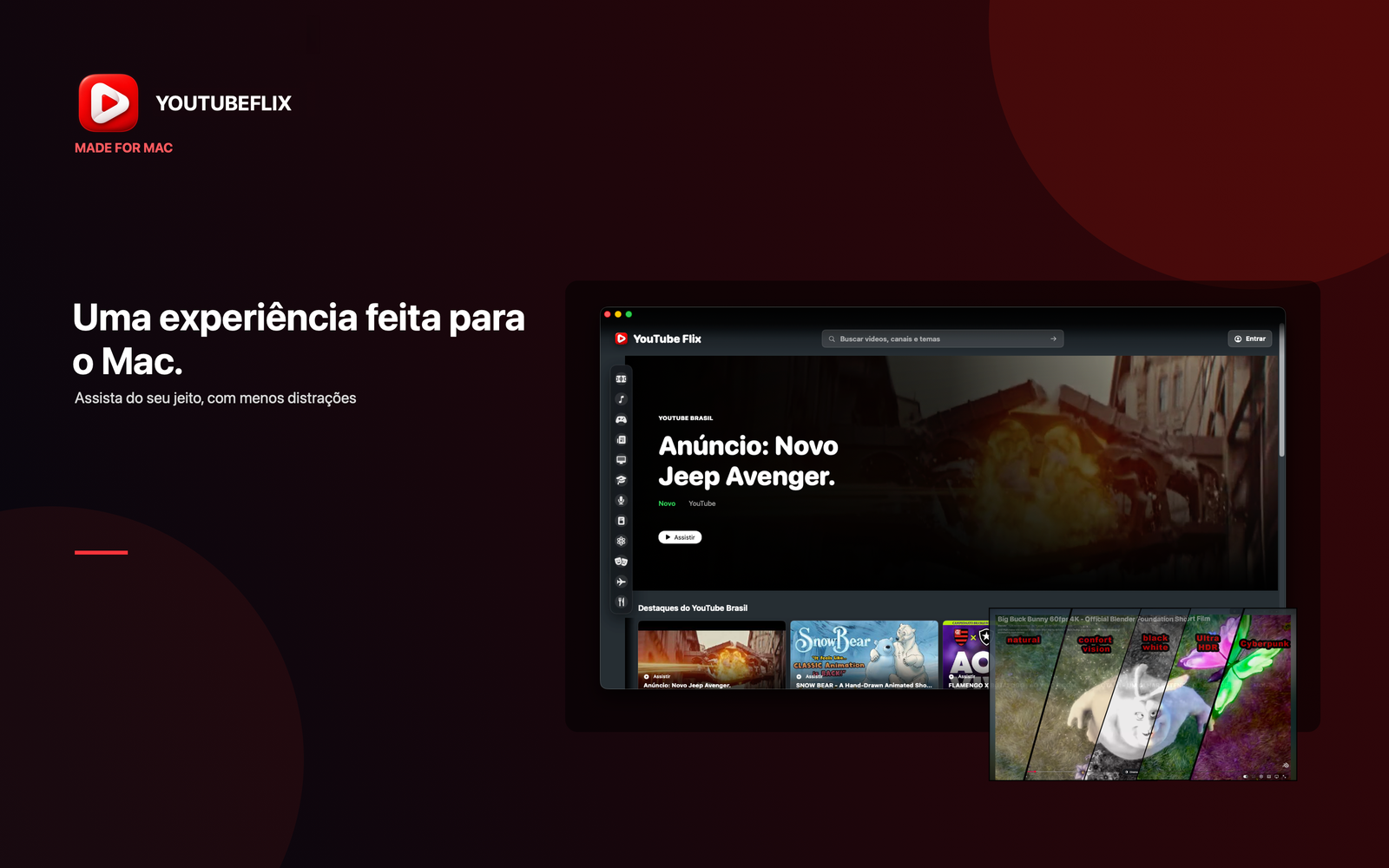Player imersivo do YouTubeFlix